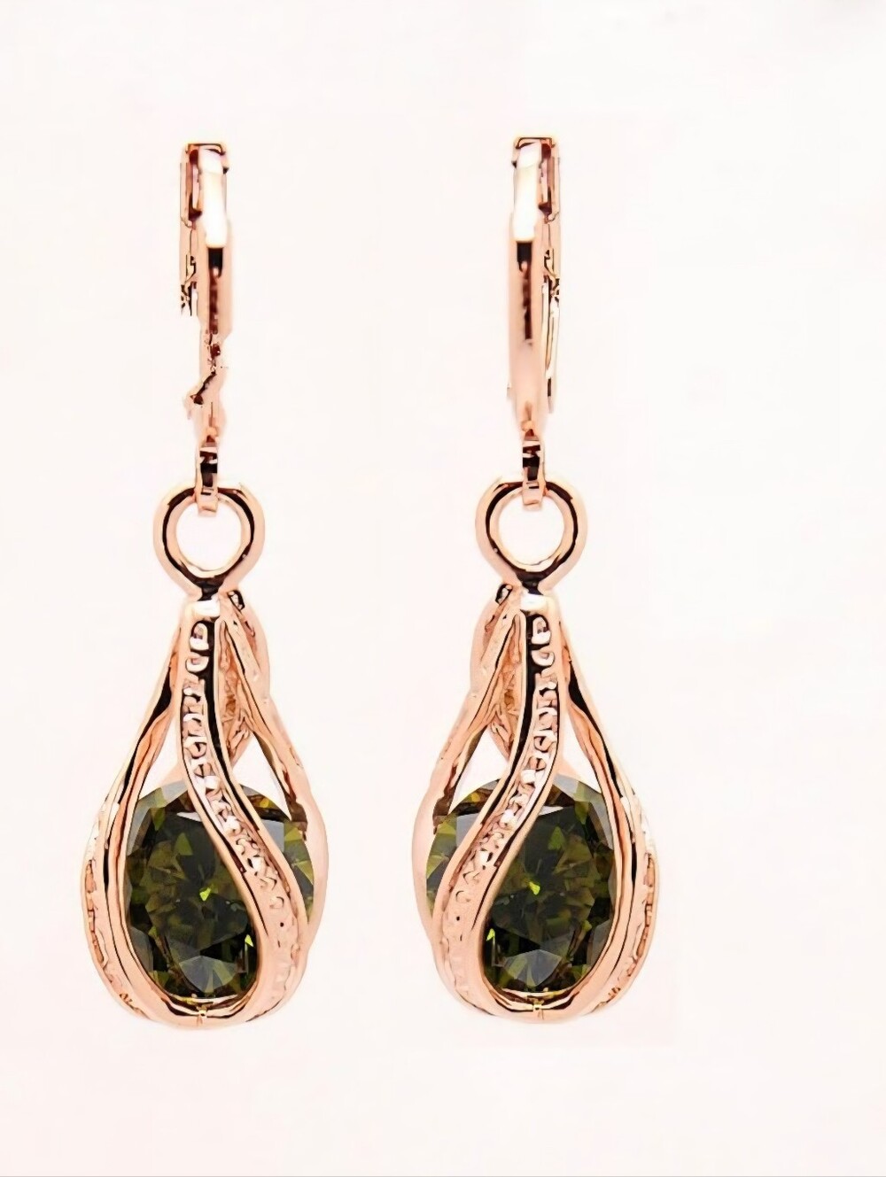 Rose Gold Green Teardrop Dangle Earrings - Elegant Women's Jewelry